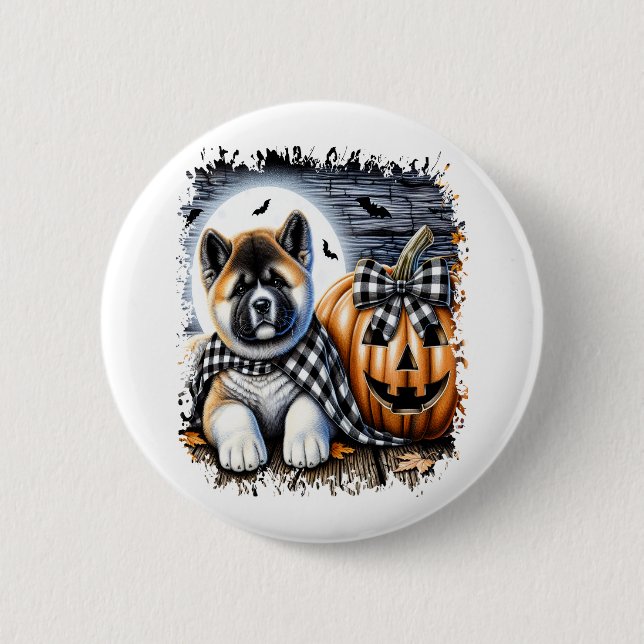 Akita Hund Halloween Square Knapp (Framsida)