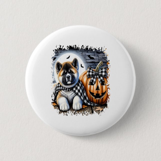 Akita Hund Halloween Square Knapp (Framsida)