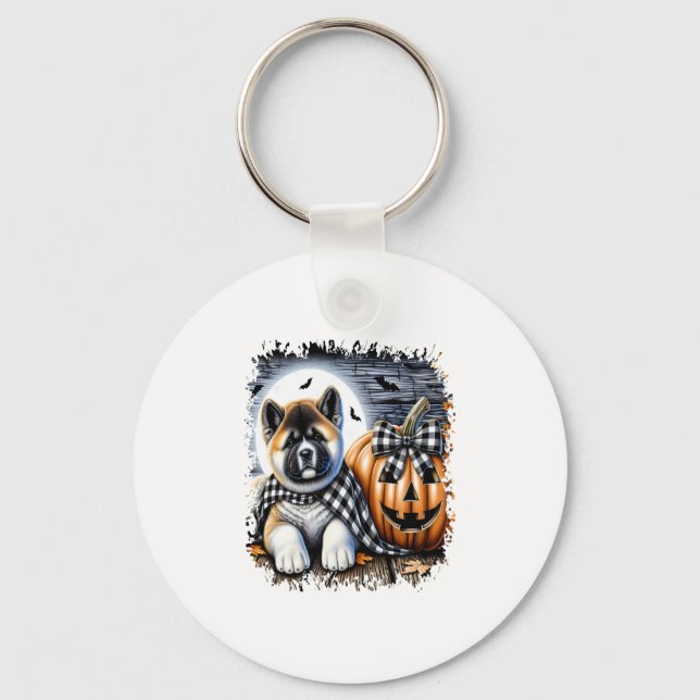 Akita Hund Halloween Square Nyckelring (Framsida)