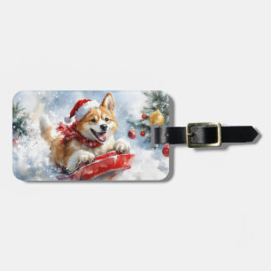 Akita Hund i Sledge Låt det snöa jul Bagagebricka