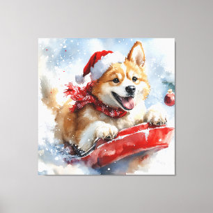 Akita Hund i Sledge Låt det snöa jul Canvastryck