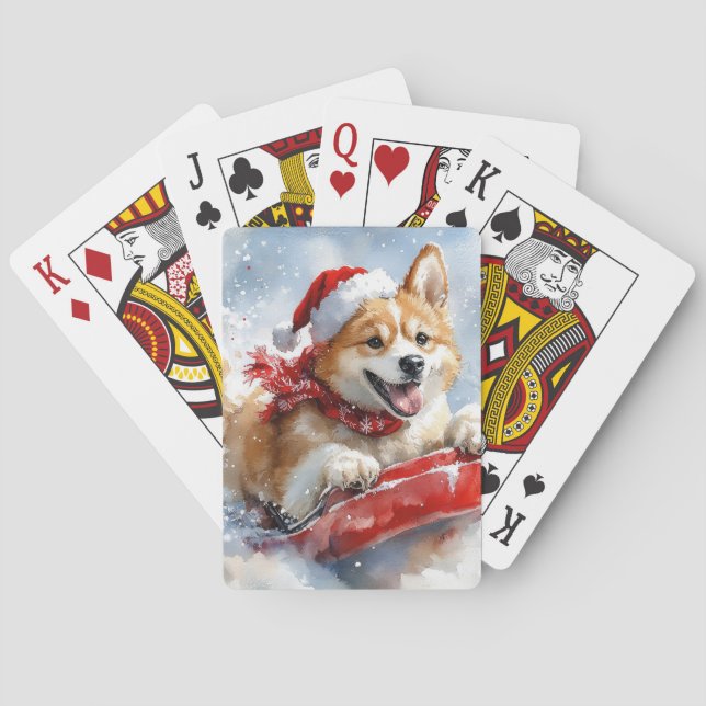 Akita Hund i Sledge Låt det snöa jul Casinokort (Baksidan)