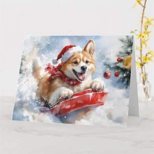 Akita Hund i Sledge Låt det snöa jul Kort