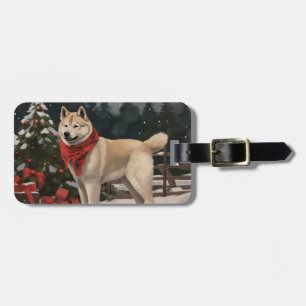 Akita Hund i Snö Jul Bagagebricka