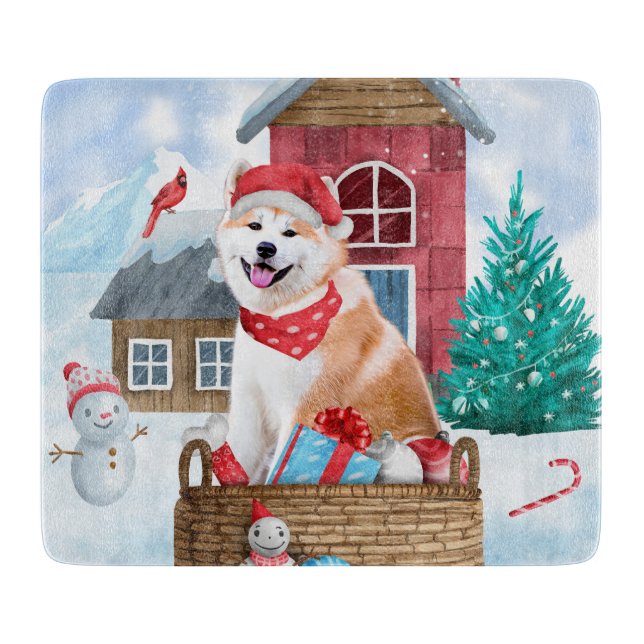 Akita Hund I snö Jul Hund Hus (Framsidan)