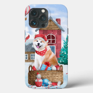 Akita Hund I snö Jul Hund Hus