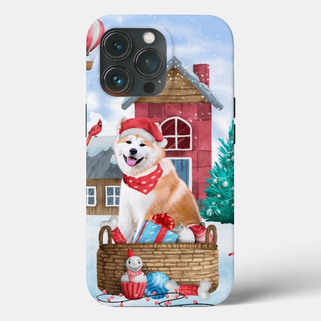 Akita Hund I snö Jul Hund Hus (Baksida )