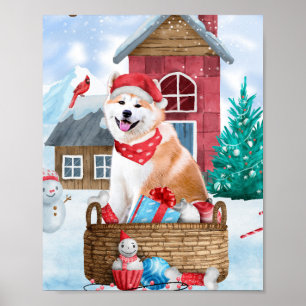 Akita Hund I snö Jul Hund Hus Poster