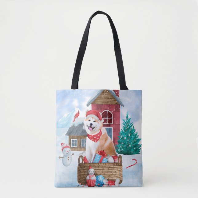 Akita Hund I snö Jul Hund Hus Tygkasse (Framsida)