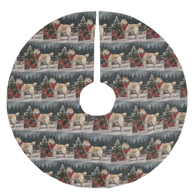 Akita Hund i Snö-jul Julgransmatta Borstad Polyester (Framsidan)