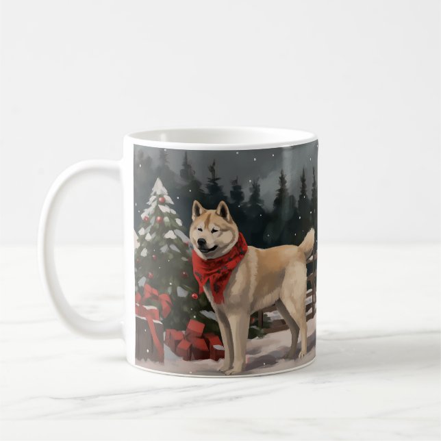 Akita Hund i Snö-jul Kaffemugg (Vänster)