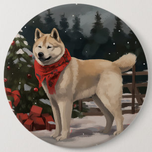 Akita Hund i Snö Jul Knapp