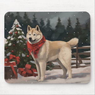 Akita Hund i Snö Jul Musmatta