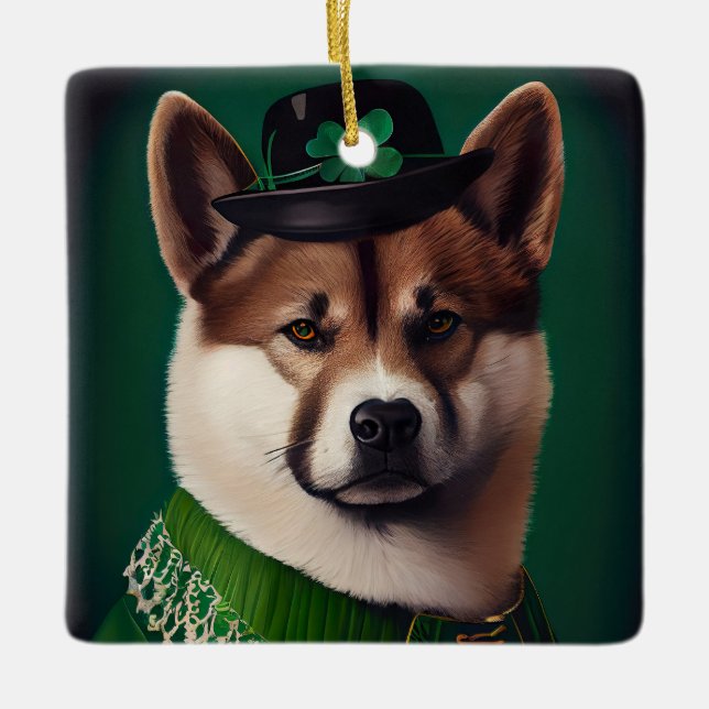 akita hund i St. Patrick Dress Julgransprydnad Keramik (Framsida)