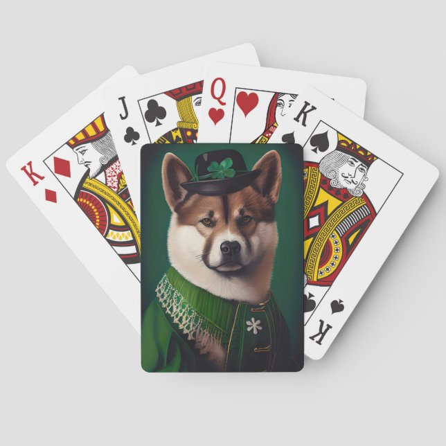 akita hund i St. Patrick's Day dräkt Casinokort (Baksidan)