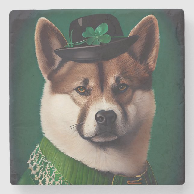 akita hund i St. Patrick's Day dräkt Stenunderlägg (Framsidan)