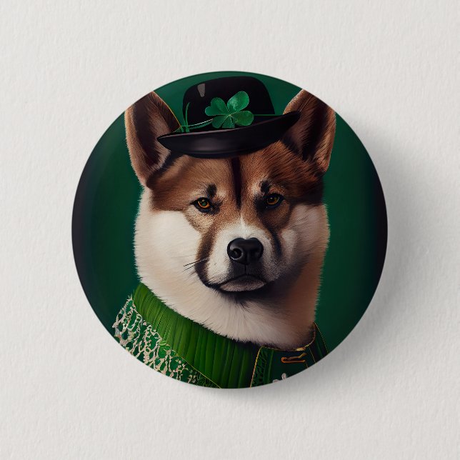 akita hund i St. Patrick's Day klänning Knapp (Framsida)