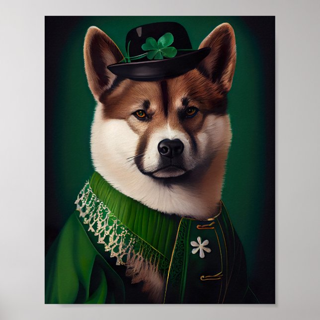 akita hund i St. Patrick's Day klänning Poster (Framsidan)