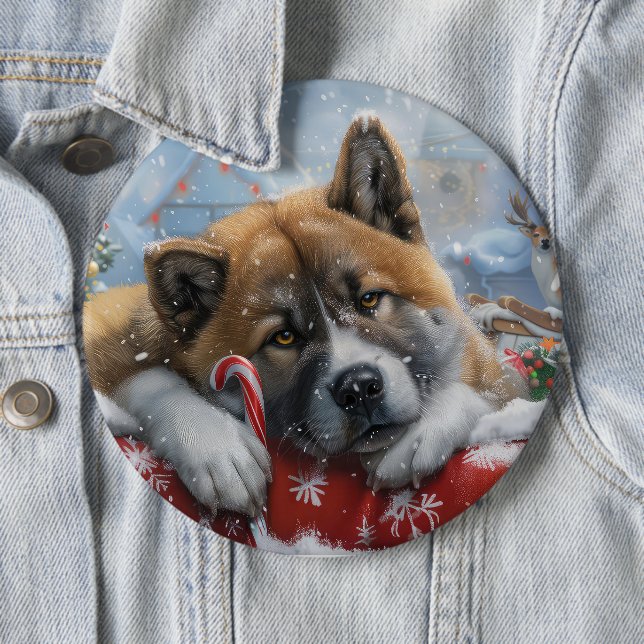 Akita Hund Jul Festiv Knapp (In Situ)