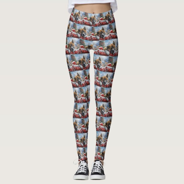 Akita Hund Jul Festiv Leggings (Framsida)