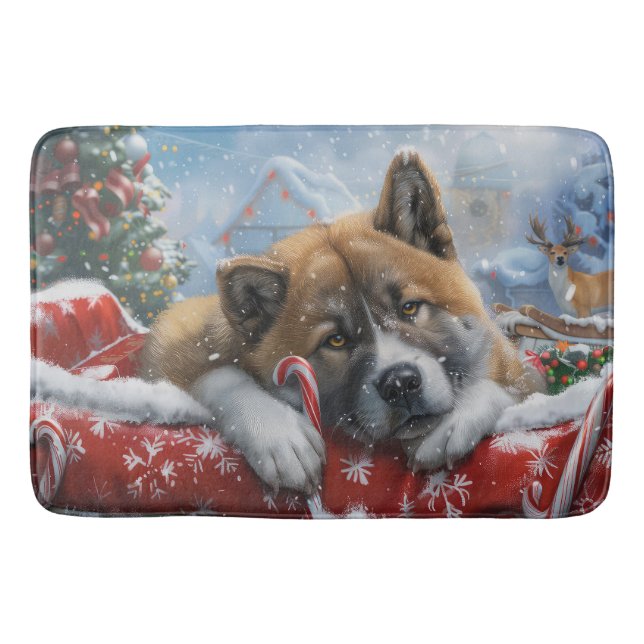 Akita Hund Jul Festivitet Badrumsmatta (Framsidan)