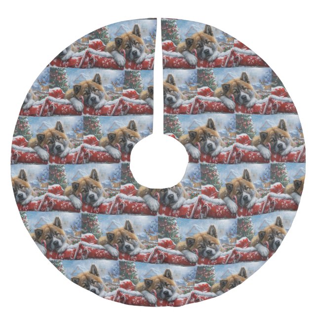 Akita Hund Jul Festivitet Julgransmatta Borstad Polyester (Framsidan)
