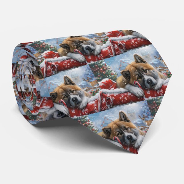 Akita Hund Jul Festlig Slips (Rullad)
