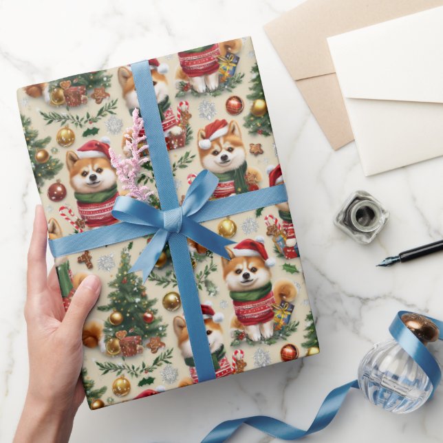 Akita Hund Jul Holiday Mönster Presentpapper (Gifting)