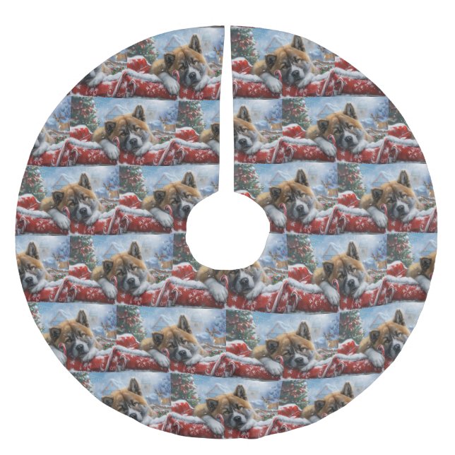 Akita Hund julafton Julgransmatta Borstad Polyester (Framsidan)