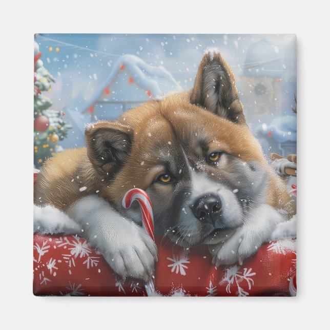 Akita Hund julafton Magnet (Framsidan)