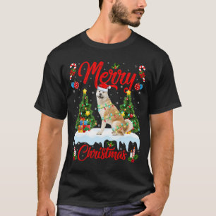 Akita Hund Julafton Träd Ljus Santa Akita jul T T Shirt