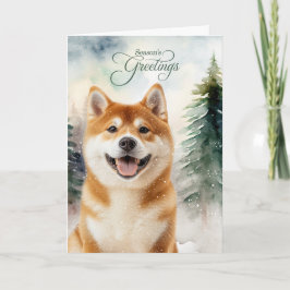 Akita Hund Julhälsningar Woodland Helgkort