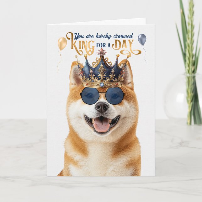 Akita Hund Kung för dag Funny Birthday Kort (Framsida)