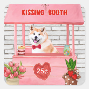 Akita Hund Kysskur på Alla Hjärtans Dag Fyrkantigt Klistermärke