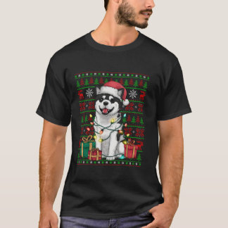 Akita Hund Ljus Ugly Santa Hat Akita Christm T Shirt
