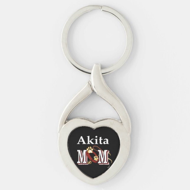 Akita Hund MAMMA Twisted Heart Silverfärgad Nyckelring (Framsidan)