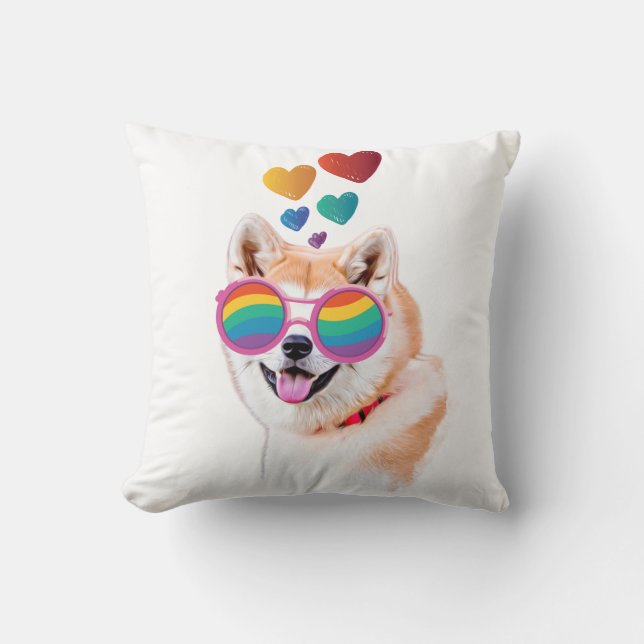 Akita Hund med Hearts Valentine Day Dekorativ kudd Kudde (Framsida)