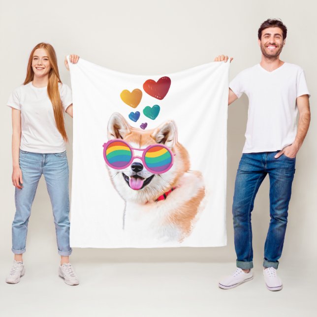 Akita Hund med hjärtans Alla hjärtans dag Fleecefilt (På plats)