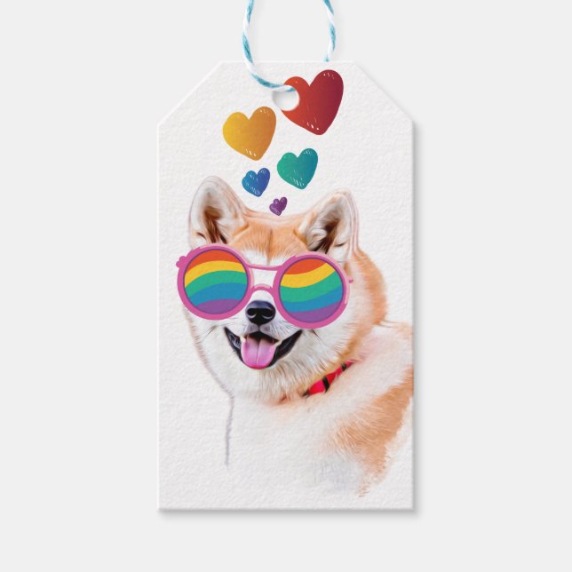 Akita Hund med hjärtans Alla hjärtans dag Presentetikett (Framsidan)