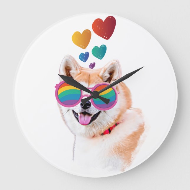 Akita Hund med hjärtans Alla hjärtans dag Stor Klocka (Framsida)