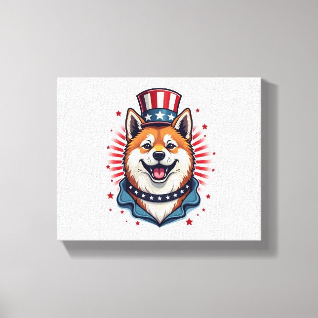Akita hund med independence day canvastryck (Framsida)