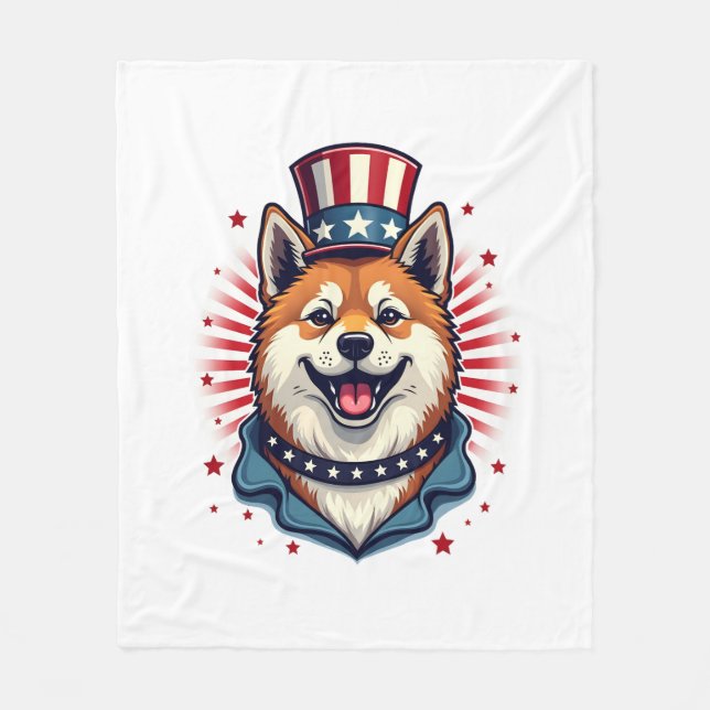Akita hund med independence day fleecefilt (Framsidan)