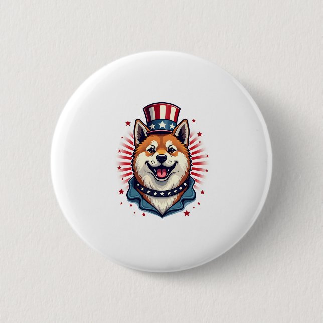 Akita hund med independence day knapp (Framsida)