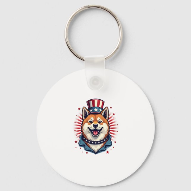 Akita hund med independence day nyckelring (Framsida)