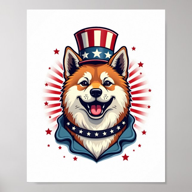 Akita hund med independence day poster (Framsidan)