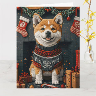 Akita Hund Med Julpresenter Öppen Spis Kort