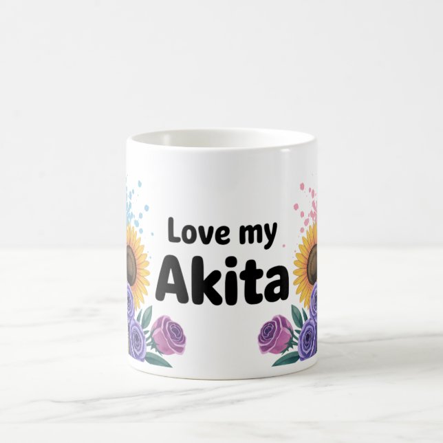 Akita Hund med solblommor och Ro Kaffemugg (Center)