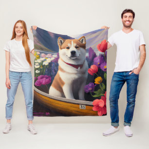 Akita Hund på en paddel: En naturskön äventyrsstru Fleecefilt