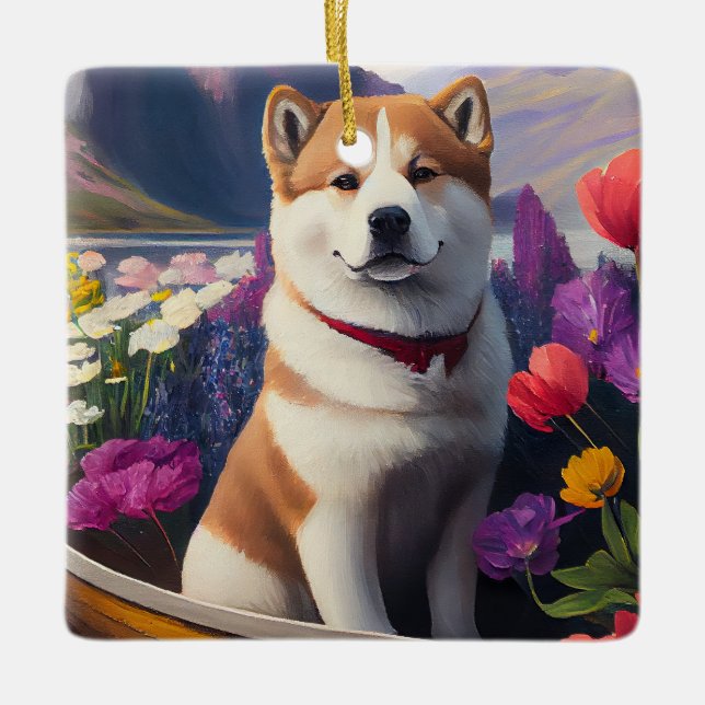 Akita Hund på en Paddle: En Scenia Äventyr Julgransprydnad Keramik (Framsida)