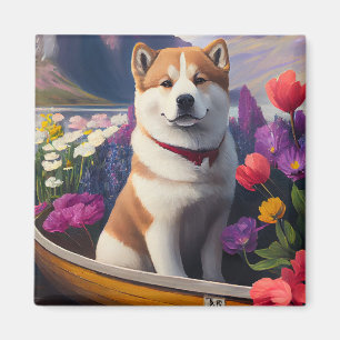 Akita Hund på en Paddle: En Scenia Äventyr Magnet